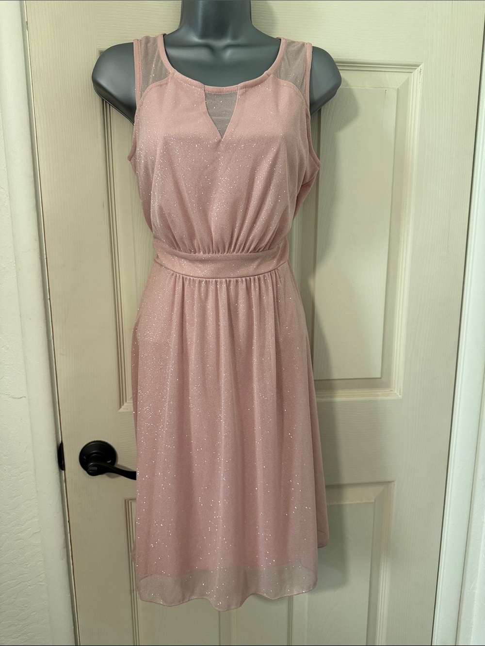 Enfocus Studio Sparkle Mesh Midi Dress in Dusty Pink
